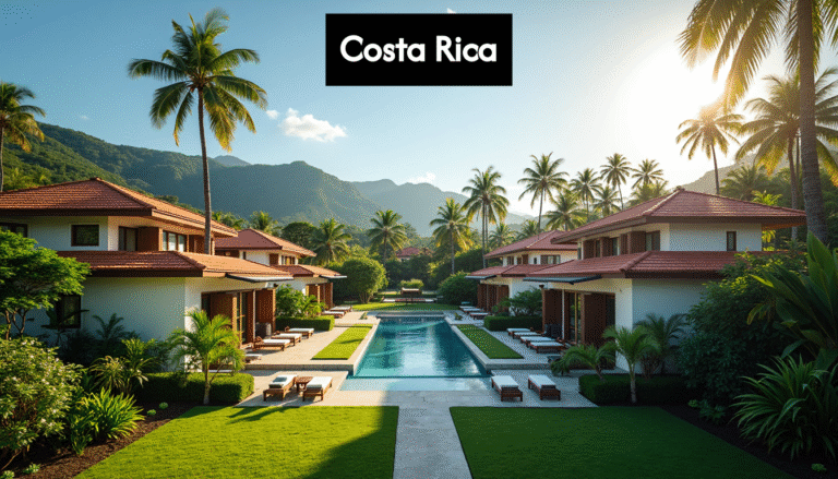 Costa Rican real estate with modern villas and lush greenery