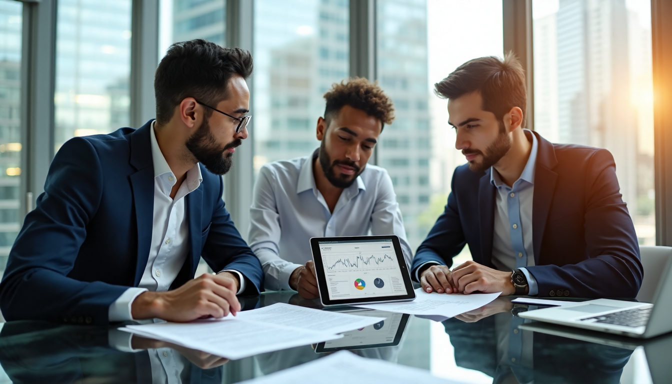 Business professionals review lending contracts in an office, 'Private Lending Safety' visible.