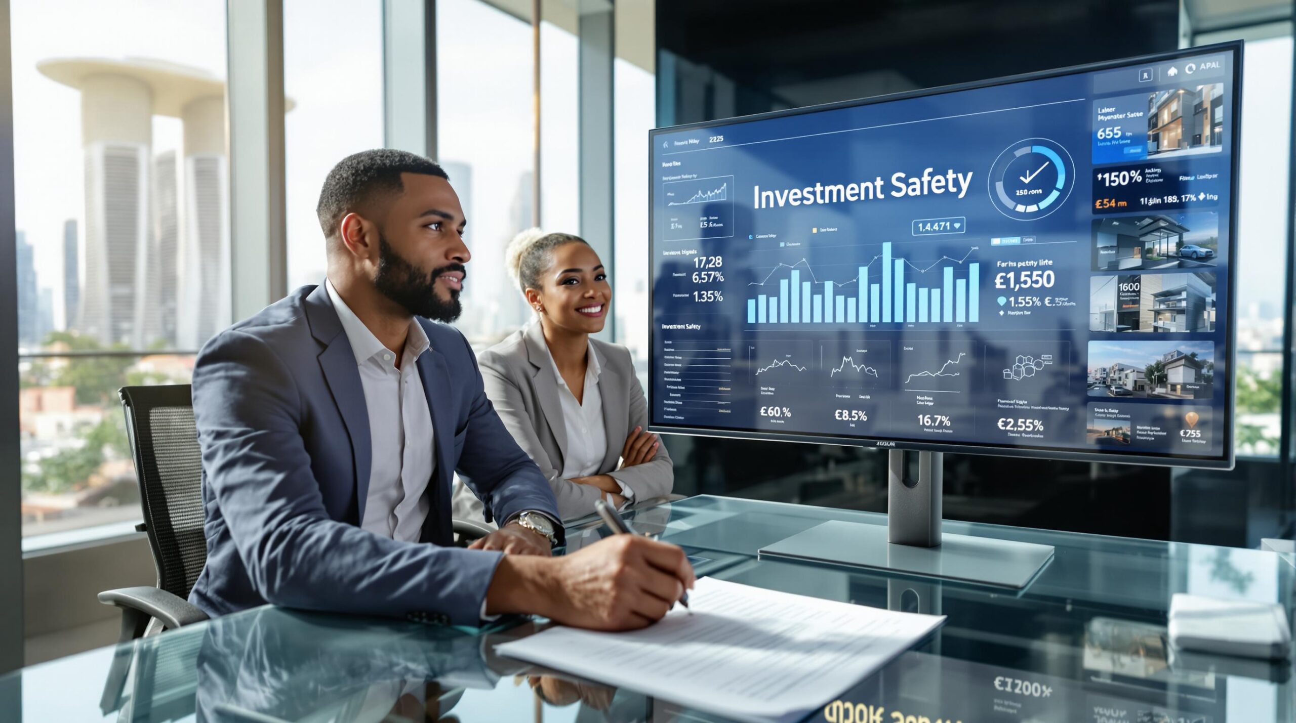 Diverse investors review global property risk with Investment Safety on screen
